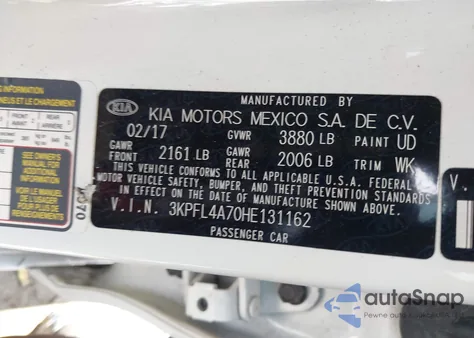 2017 Kia Forte S from USA, damaged, VIN 3KPFL4A70HE131162